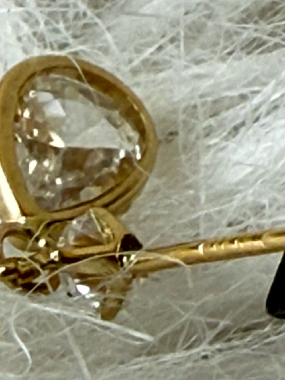 NWT Solid 14k Gold Teardrop Dangle Earrings with Clear Stones - Picture 4 of 6
